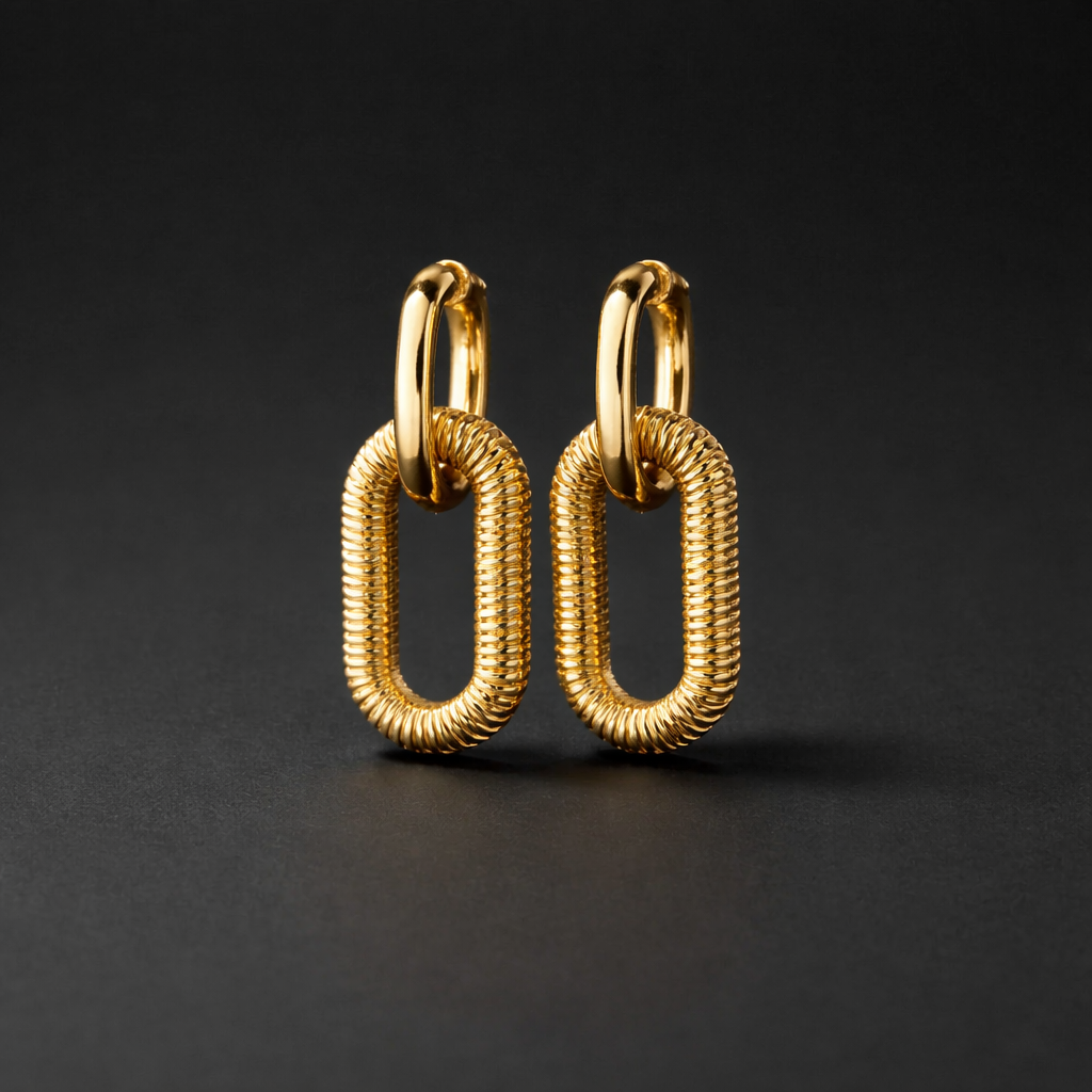 Statement-Creolen „Industrial Glam“ – Edelstahl vergoldet