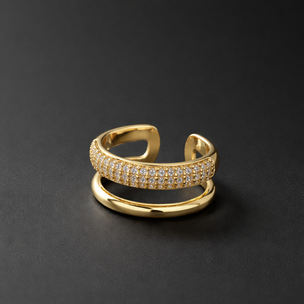Sparkling Double-Layer Ring – Edelstahl vergoldet