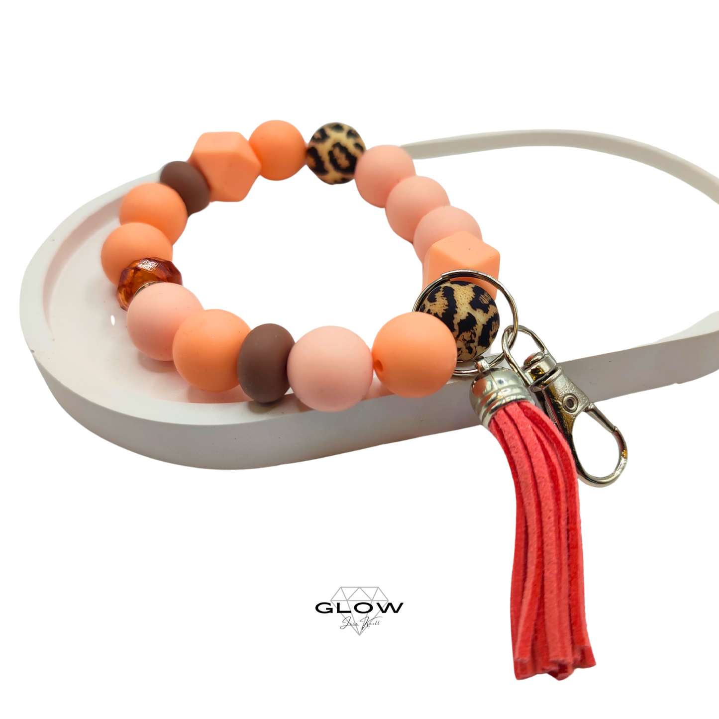 Silikonperlen-Schlüsselanhänger mit Lederquaste