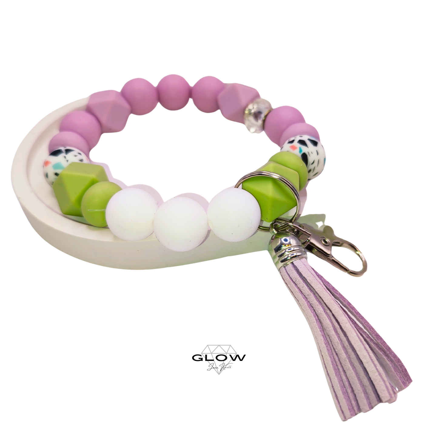 Silikonperlen-Schlüsselanhänger mit Lederquaste