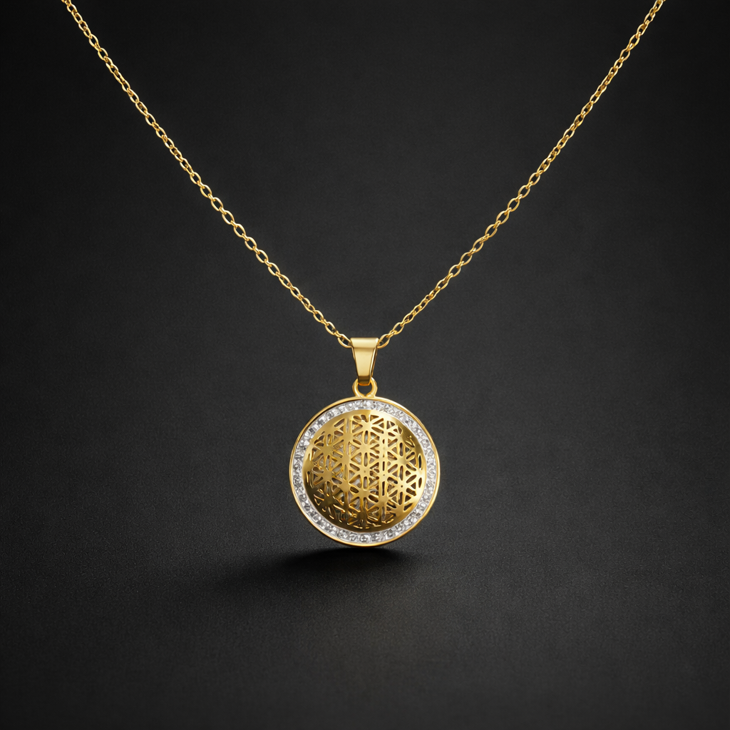 Halskette „Blume des Lebens“ – 18k vergoldeter Edelstahl