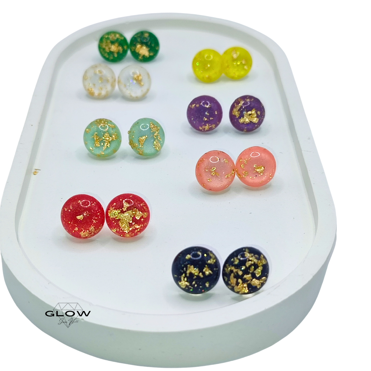 Kuppel-Ohrstecker mit Goldflitter