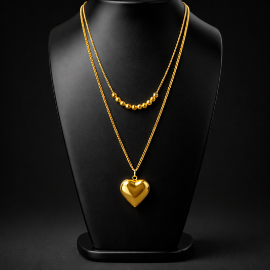 Doppelreihige Layering Kette „Golden Heart“ – 18k vergoldeter Edelstahl, wasserfest