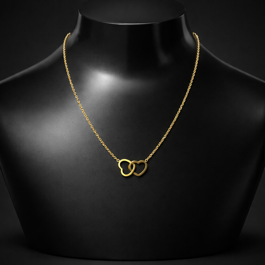 Halskette „Double Heart“ – 18k vergoldeter Edelstahl