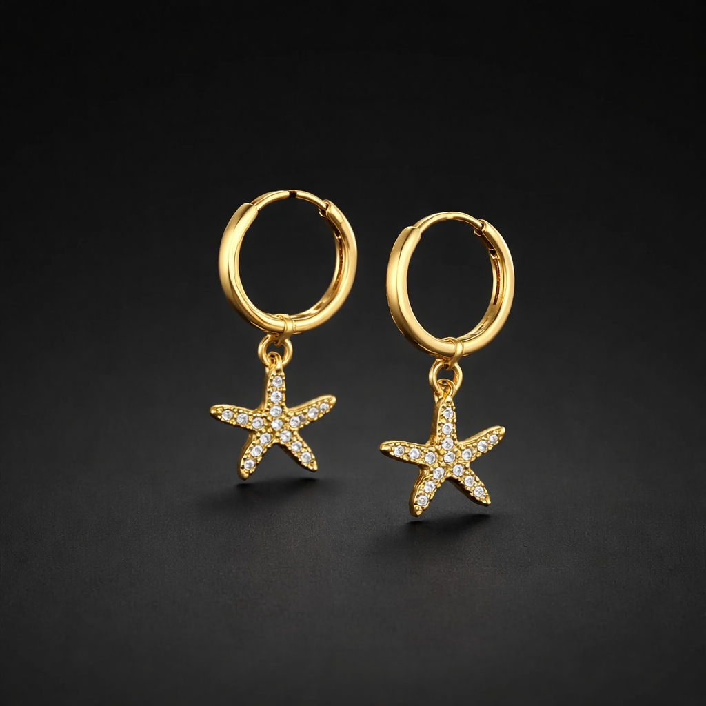 Sparkling Starfish Creolen – 18k vergoldeter Edelstahl