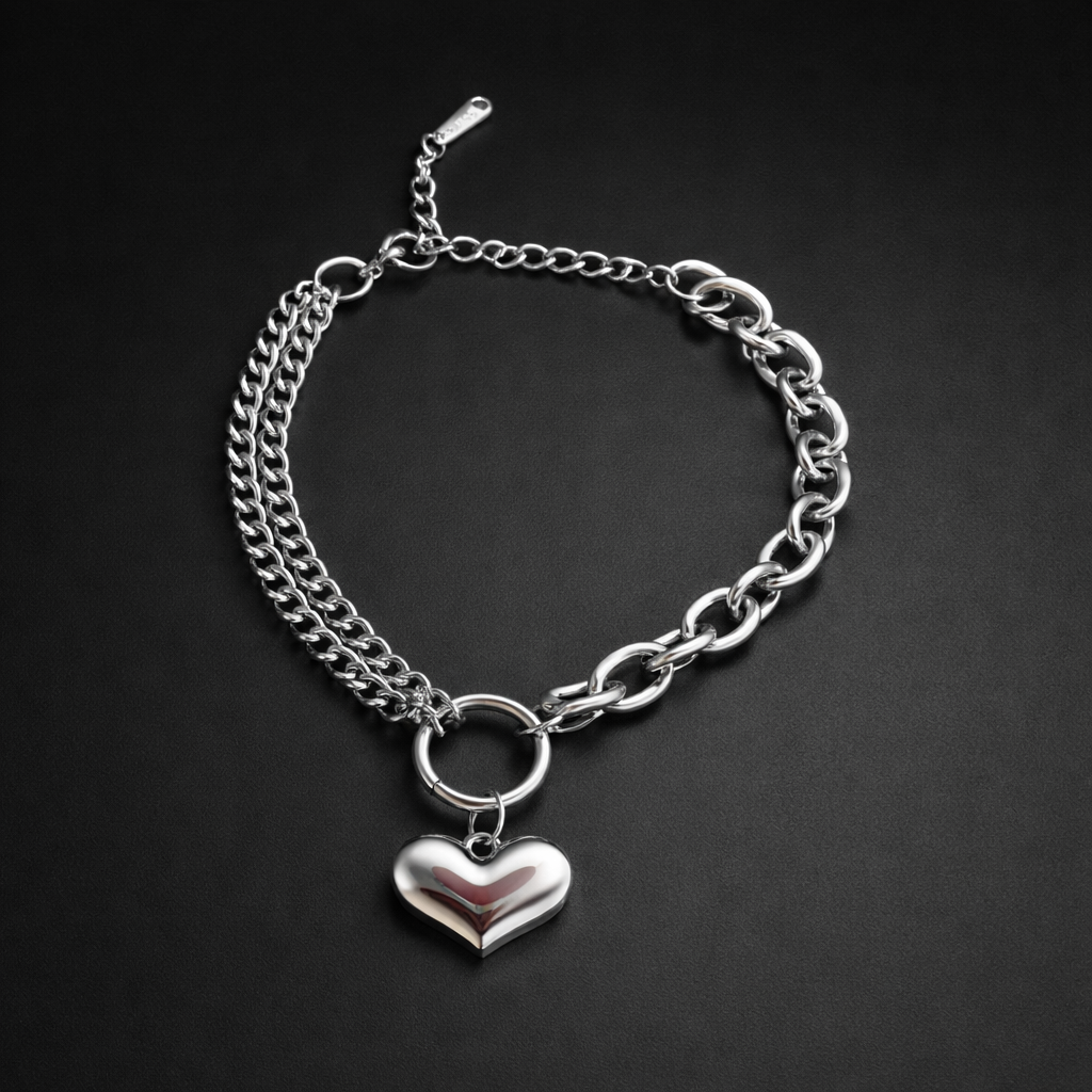 Doppelketten-Armband mit Herzanhänger