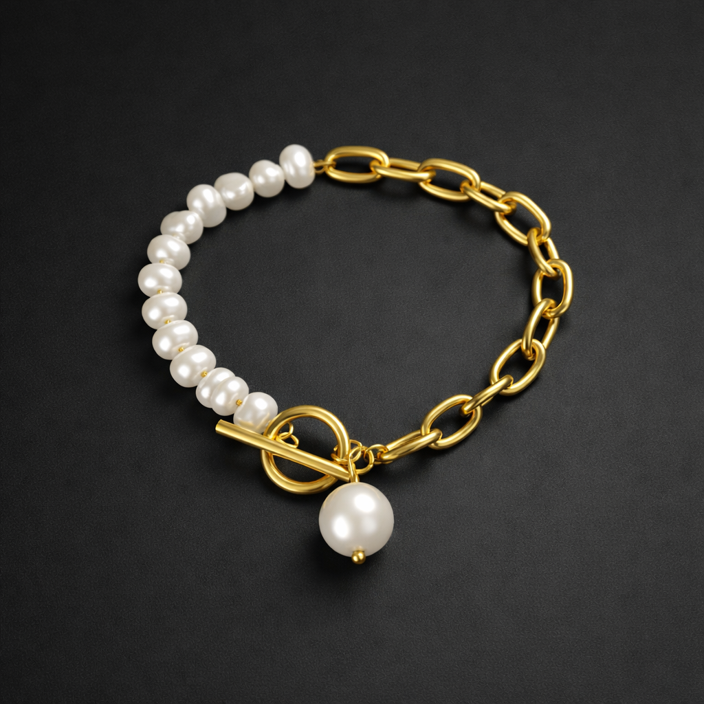 Halbperlen-Armband – 18k vergoldeter Edelstahl