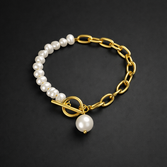 Halbperlen-Armband – 18k vergoldeter Edelstahl