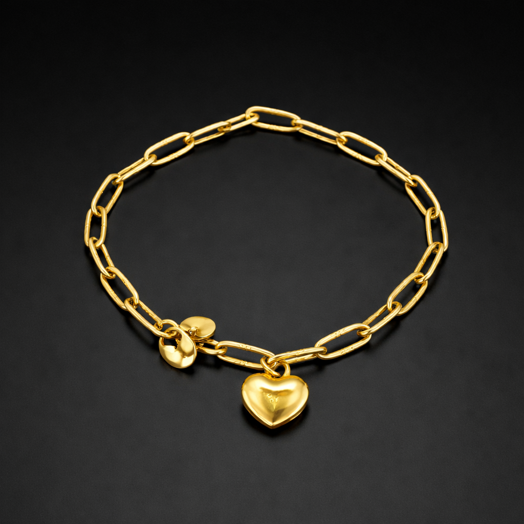 Paperclip-Armband mit Herzanhänger – 18k vergoldeter Edelstahl