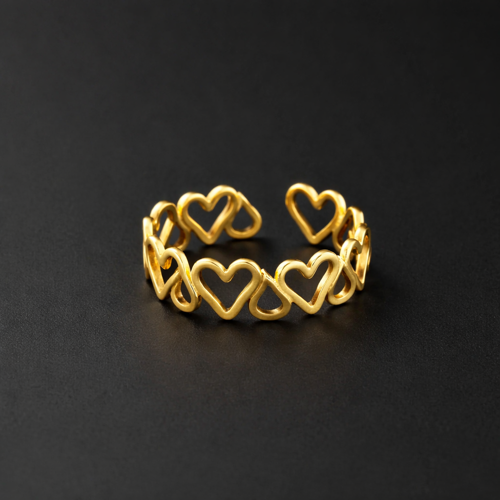 Herzketten-Ring – 18k vergoldeter Edelstahl