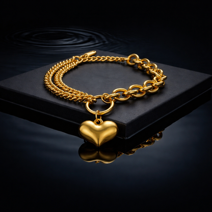 Doppelketten-Armband mit Herzanhänger – 18k vergoldeter Edelstahl