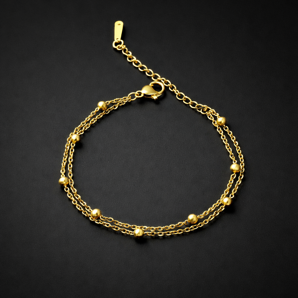 zartes Doppelreihiges Kugel-Armband aus vergoldetem Edelstahl