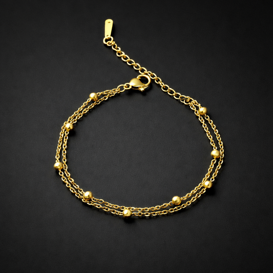 zartes Doppelreihiges Kugel-Armband aus vergoldetem Edelstahl