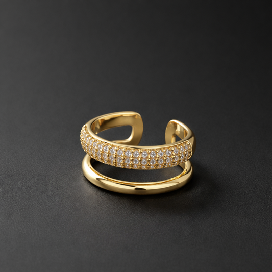 Sparkling Double-Layer Ring – Edelstahl vergoldet