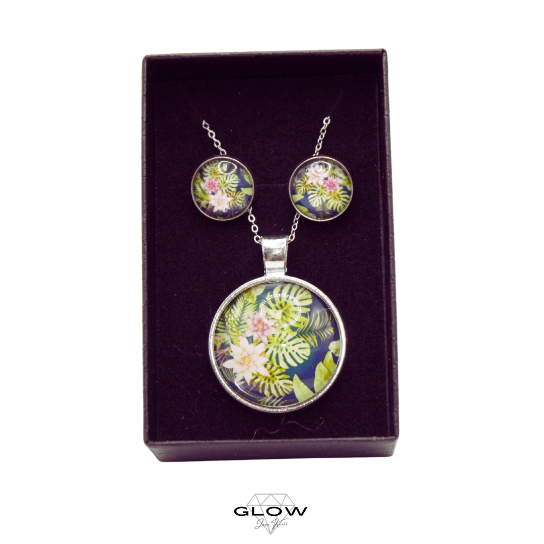 Schmuckset / Motivcabochon Kette und Ohrstecker