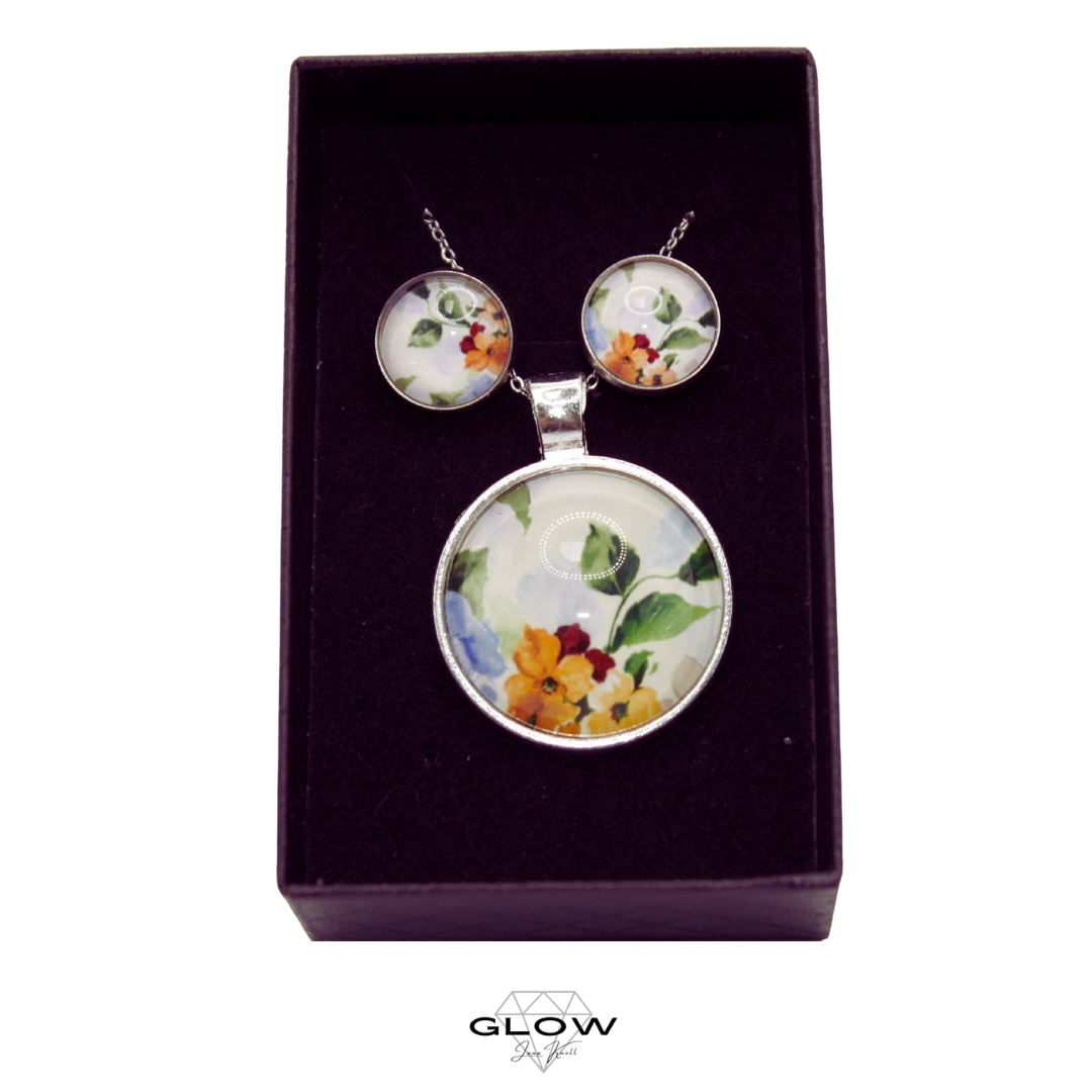 Schmuckset / Motivcabochon Kette und Ohrstecker