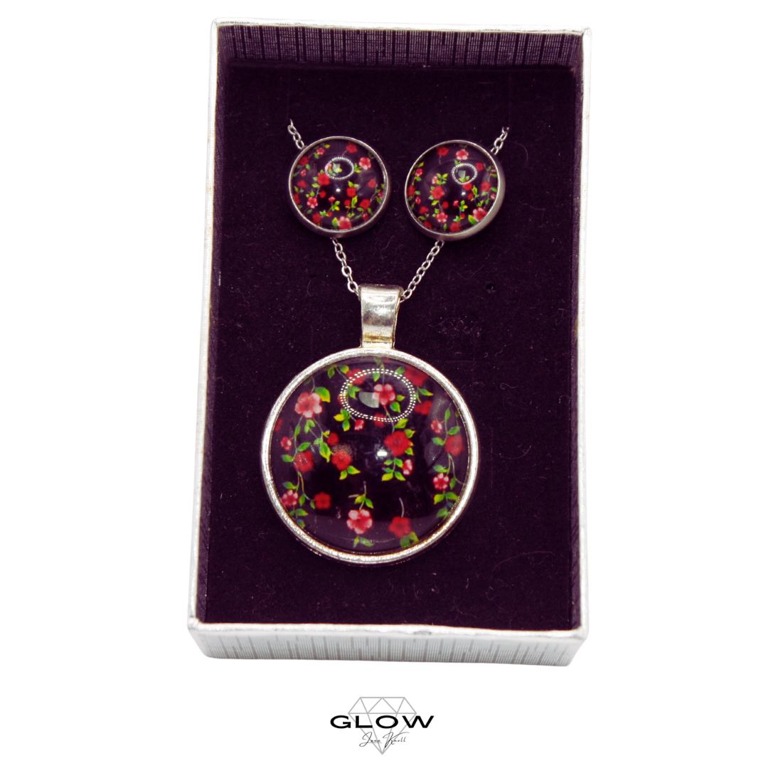 Schmuckset / Motivcabochon Kette und Ohrstecker