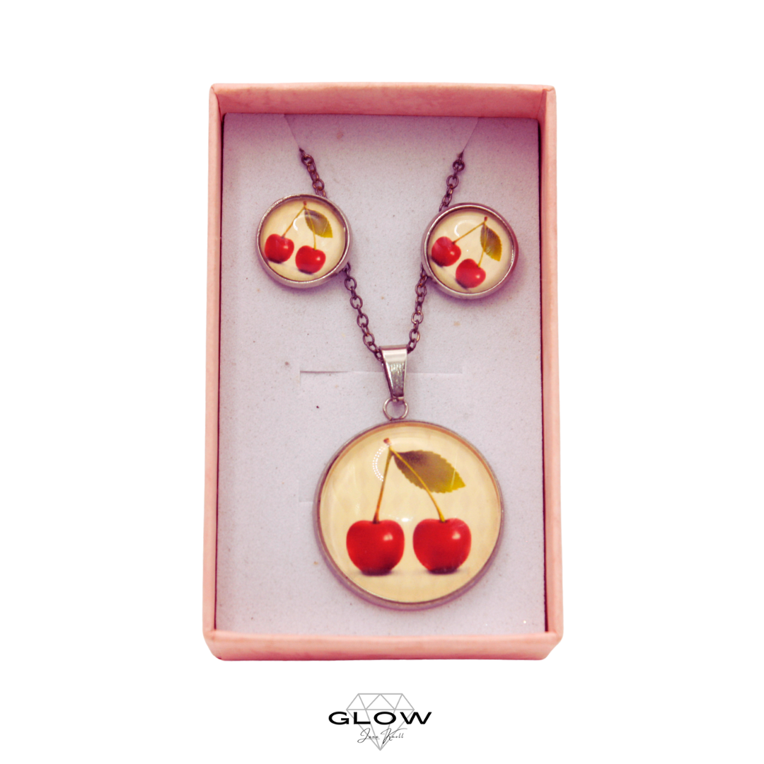 Schmuckset / Motivcabochon Kette und Ohrstecker