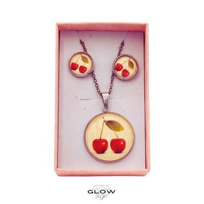 Schmuckset / Motivcabochon Kette und Ohrstecker