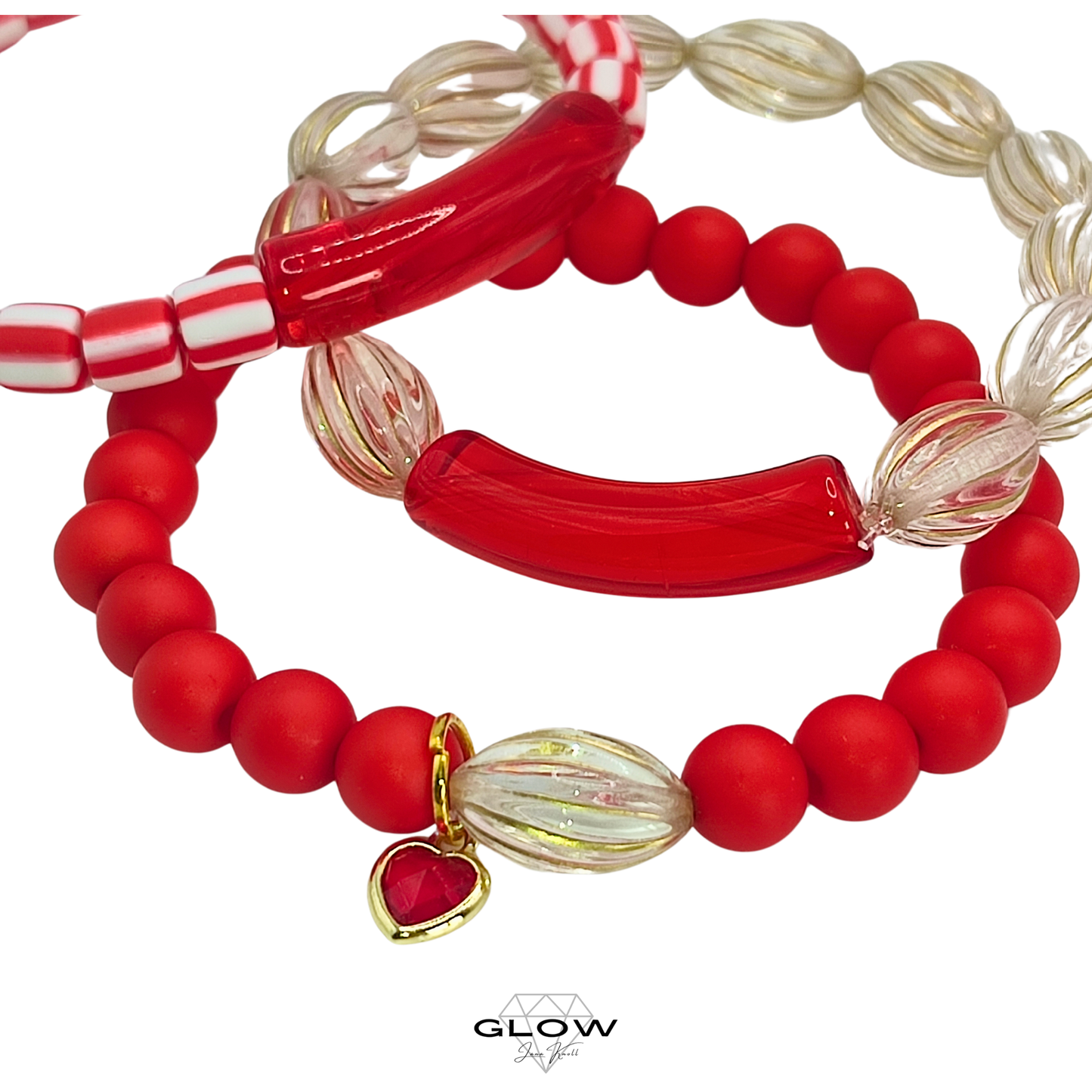 Rot-weißes Silikonperlenarmband mit Tubeperle