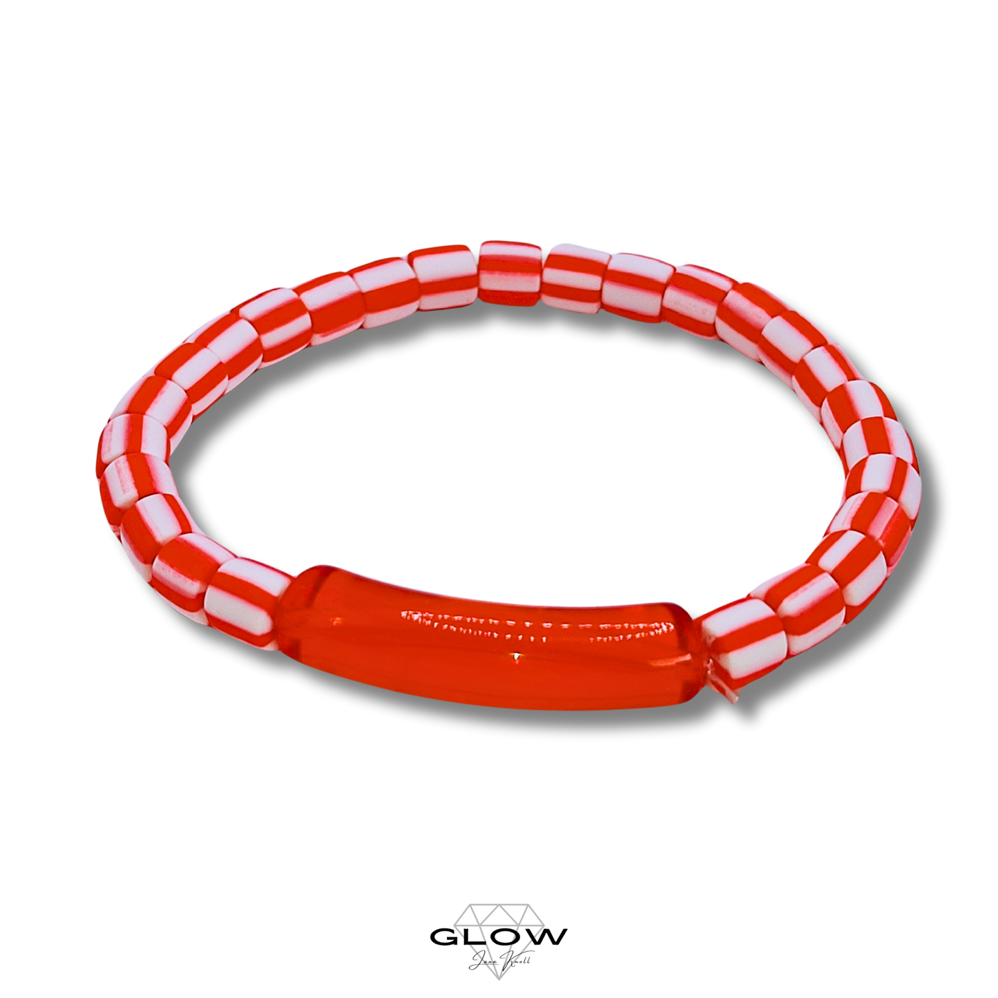 Rot-weißes Silikonperlenarmband mit Tubeperle