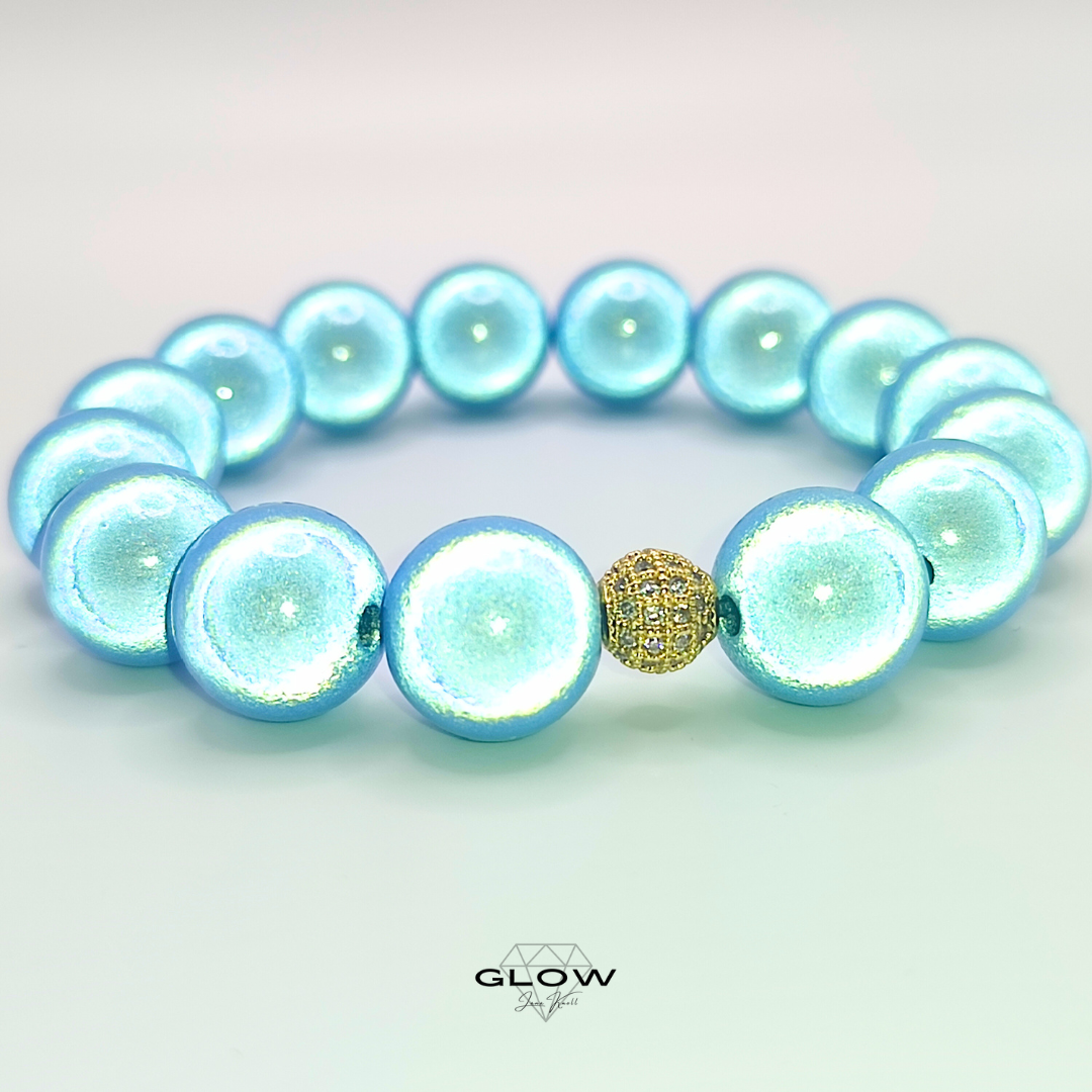 Statement-Armband "Blue" mit schillernden 14mm Miracle Beads