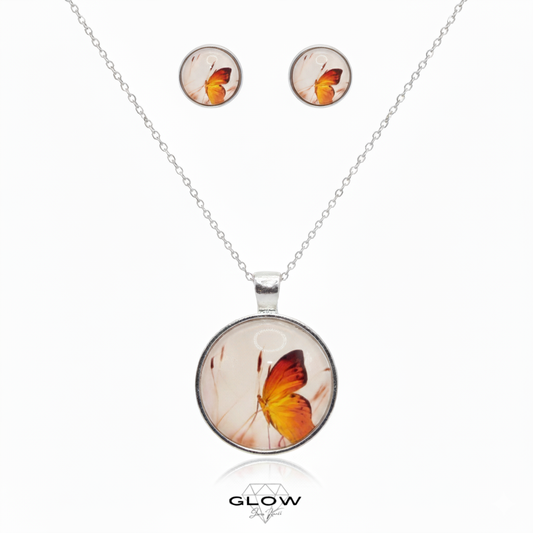 Schmuckset / Motivcabochon Kette und Ohrstecker