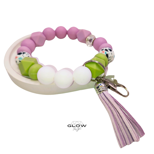 Silikonperlen-Schlüsselanhänger mit Lederquaste