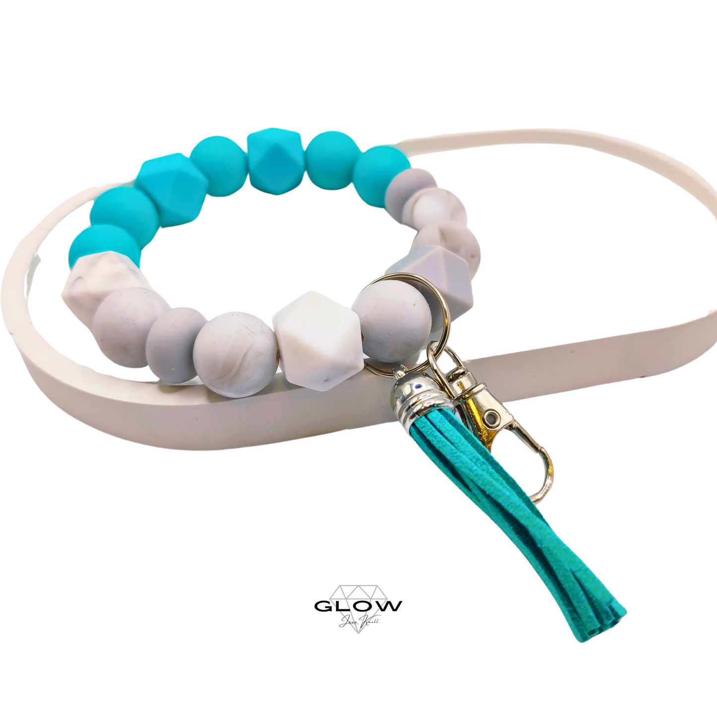 Silikonperlen-Schlüsselanhänger mit Lederquaste