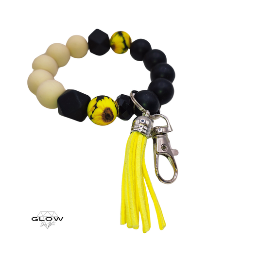 Silikonperlen-Schlüsselanhänger mit Lederquaste