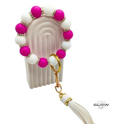 Silikonperlen-Schlüsselanhänger mit Lederquaste