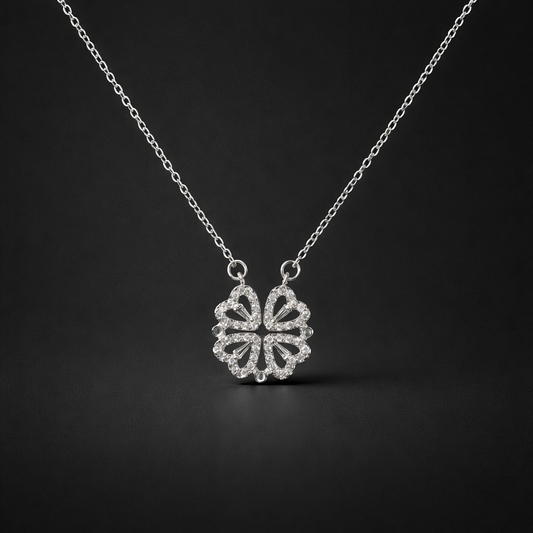 2-in-1 Magnet-Halskette "Magic Clover" – Kleeblatt & Herz-Ensemble
